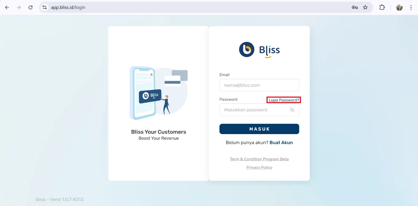 reset password Bliss